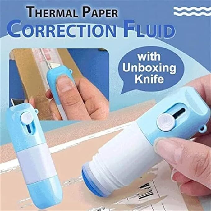Gerix 2 In 1 Thermal Paper Correction Fluid With Unboxing Knife Parcel Opener Whiteout Liquid Instant Privacy Protection Portable Correction Fluid With Cutter For Package Labels,Bills