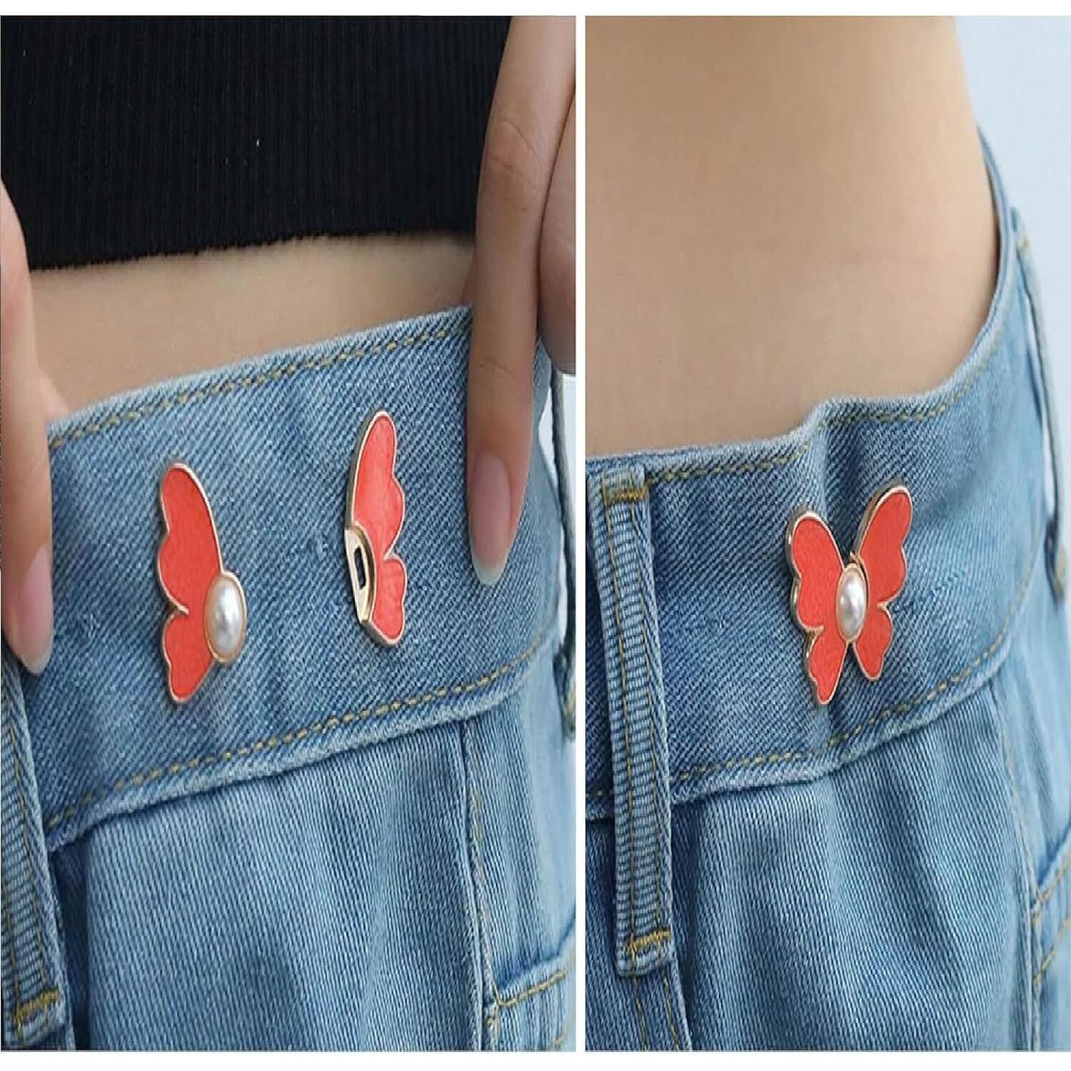 Shubhpetal Adjustable Jean Button Pins Butterfly Shaped Waist Tightener Jean Buttons For Jeans Pants No Sewing Required Jean Buttons Pins (Butterfly Waist Pin Orange - 4)