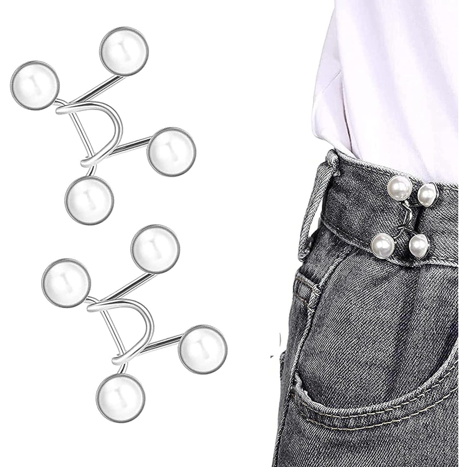 Snehida Waist Tightener Adjustable Buckle Set Extra Button Make Tighter Jeans Instant Pins Pants Skirts No Sewing Required Extender Jean Clips For Dress Perfect Fit Loose(White Round Waist Pin) (6)