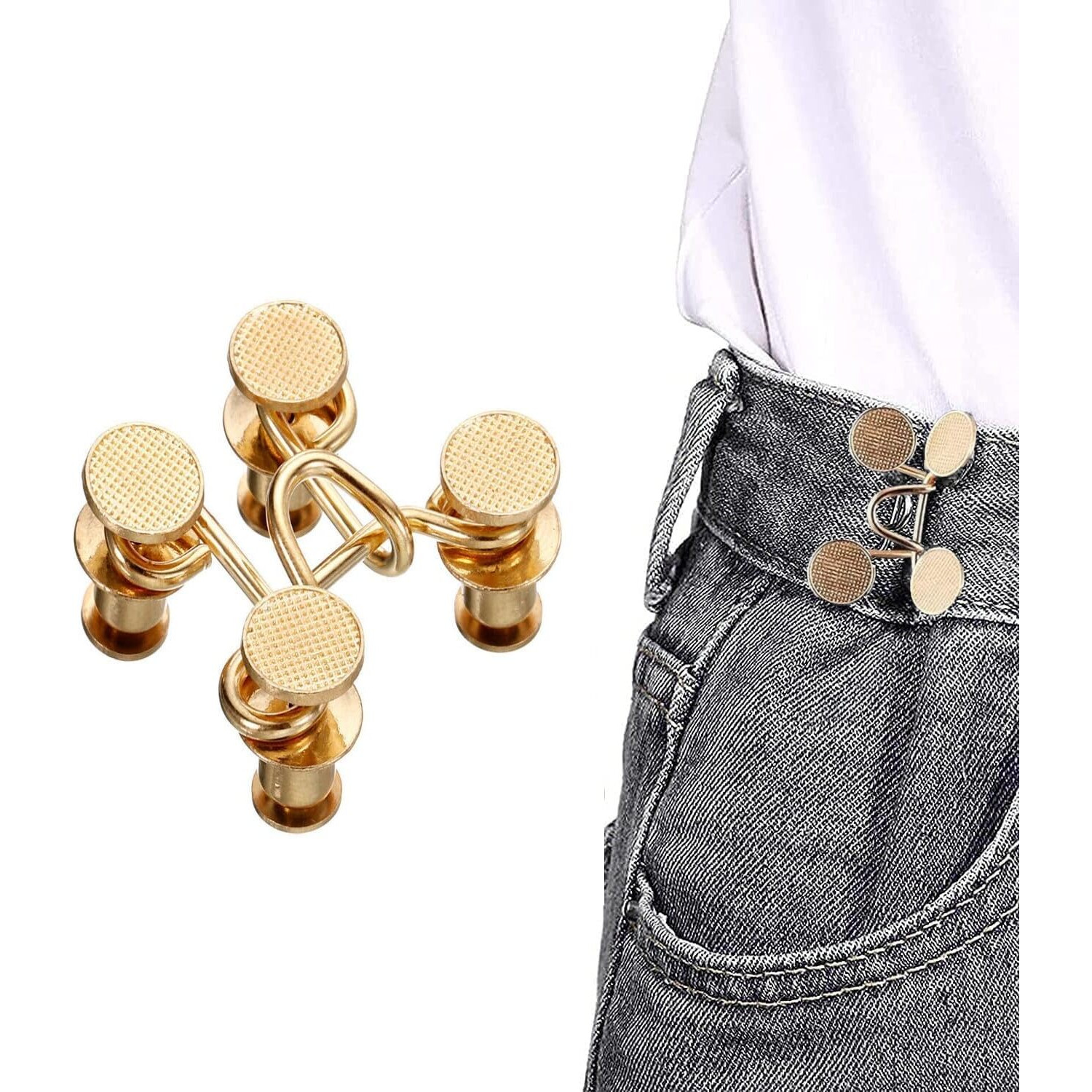 Snehida Waist Tightener Adjustable Buckle Set Extra Button Make Tighter Jeans Instant Pins Pants Skirts No Sewing Required Extender Jean Clips For Dress Perfect Fit Loose (Gold Waist Pin) (6)
