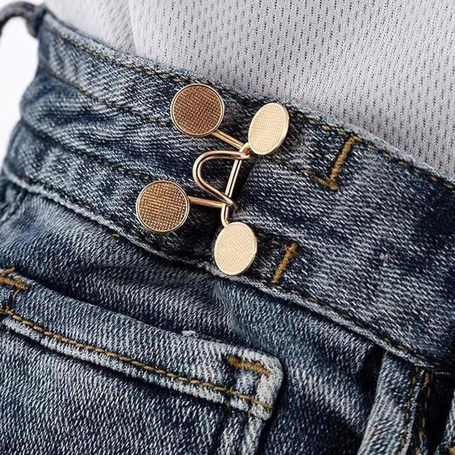 Snehida Waist Tightener Adjustable Buckle Set Extra Button Make Tighter Jeans Instant Pins Pants Skirts No Sewing Required Extender Jean Clips For Dress Perfect Fit Loose (Gold Waist Pin) (6)