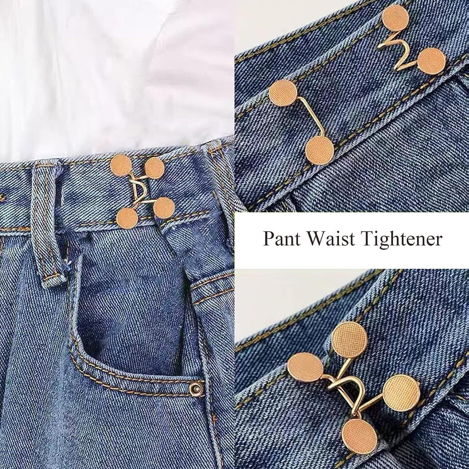 Snehida Waist Tightener Adjustable Buckle Set Extra Button Make Tighter Jeans Instant Pins Pants Skirts No Sewing Required Extender Jean Clips For Dress Perfect Fit Loose (Gold Waist Pin) (6)