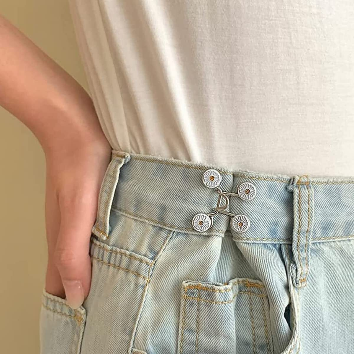 Snehida Waist Tightener Adjustable Buckle Set Extra Button Make Tighter Jeans Instant Pins Pants Skirts No Sewing Required Extender Jean Clips For Dress Perfect Fit Loose (Flower Waist Pin) (8)