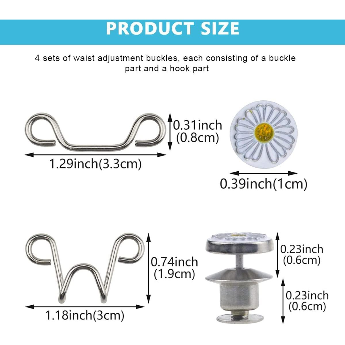 Snehida Waist Tightener Adjustable Buckle Set Extra Button Make Tighter Jeans Instant Pins Pants Skirts No Sewing Required Extender Jean Clips For Dress Perfect Fit Loose (Flower Waist Pin) (8)