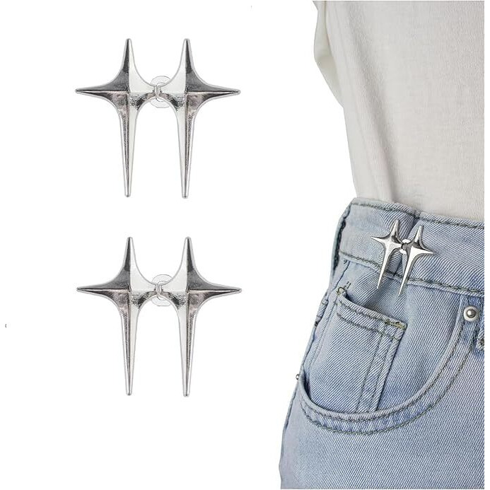Buymz 2 Pair Pant Waist Tightener, Adjustable Waist Buckle Set, Extra Button For Jeans To Make Tighter, Instant Jeans Button Pins For Pants Jeans Skirts, No Sewing Required