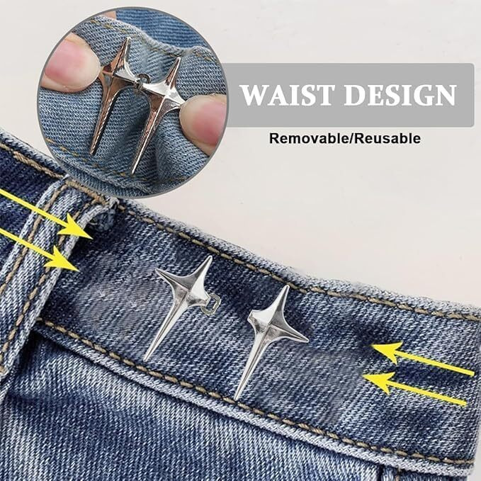 Buymz 2 Pair Pant Waist Tightener, Adjustable Waist Buckle Set, Extra Button For Jeans To Make Tighter, Instant Jeans Button Pins For Pants Jeans Skirts, No Sewing Required