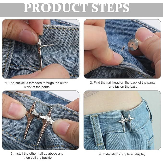Buymz 2 Pair Pant Waist Tightener, Adjustable Waist Buckle Set, Extra Button For Jeans To Make Tighter, Instant Jeans Button Pins For Pants Jeans Skirts, No Sewing Required