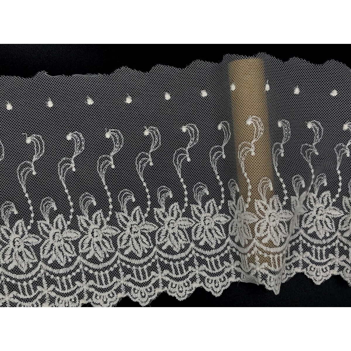Elegant Off-White Scalloped Net Lace With Floral Embroidery  5 Yards | Decorative Trim For Curtains, Tablecloths, Slipcovers, Bridal Diy & Clothing Accessories