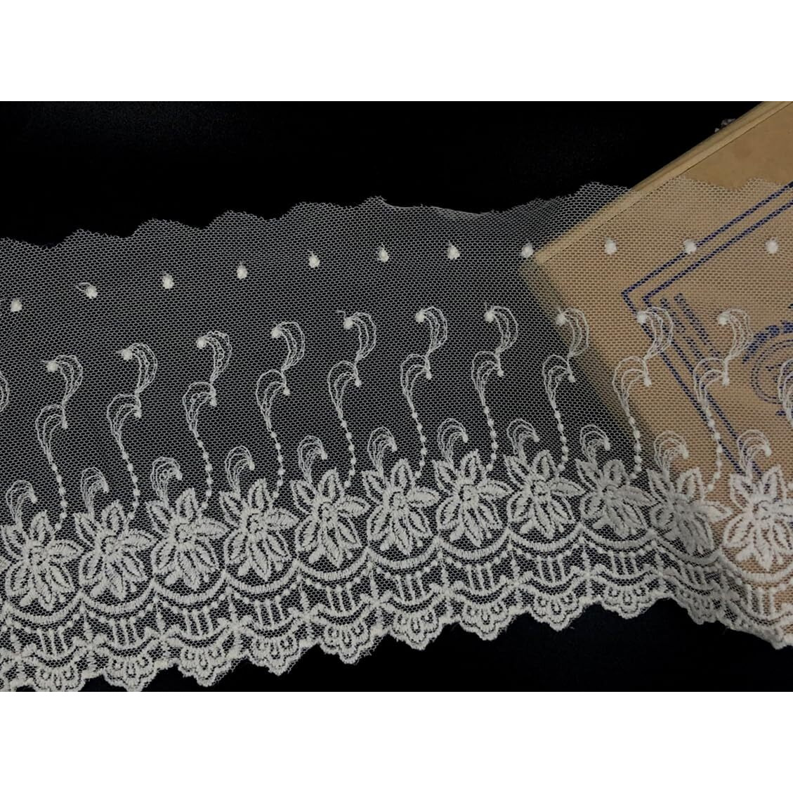 Elegant Off-White Scalloped Net Lace With Floral Embroidery  5 Yards | Decorative Trim For Curtains, Tablecloths, Slipcovers, Bridal Diy & Clothing Accessories