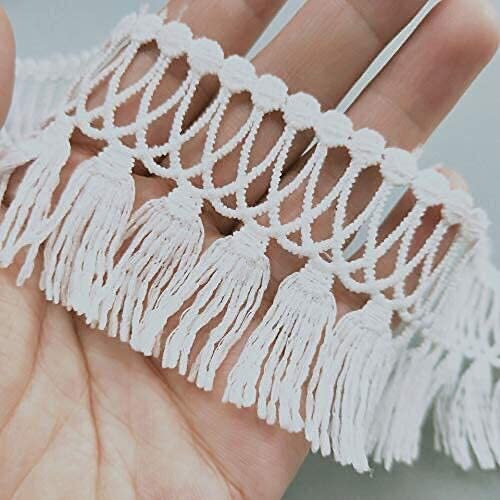 Orient Lace Craft 5 Mtr White Lace And Border Material | Decoration Embroidery Tassel Lace Ribbon Fabric For Decor Saree Duppata Top Dress Bridal Party Diy Clothing/Accessory