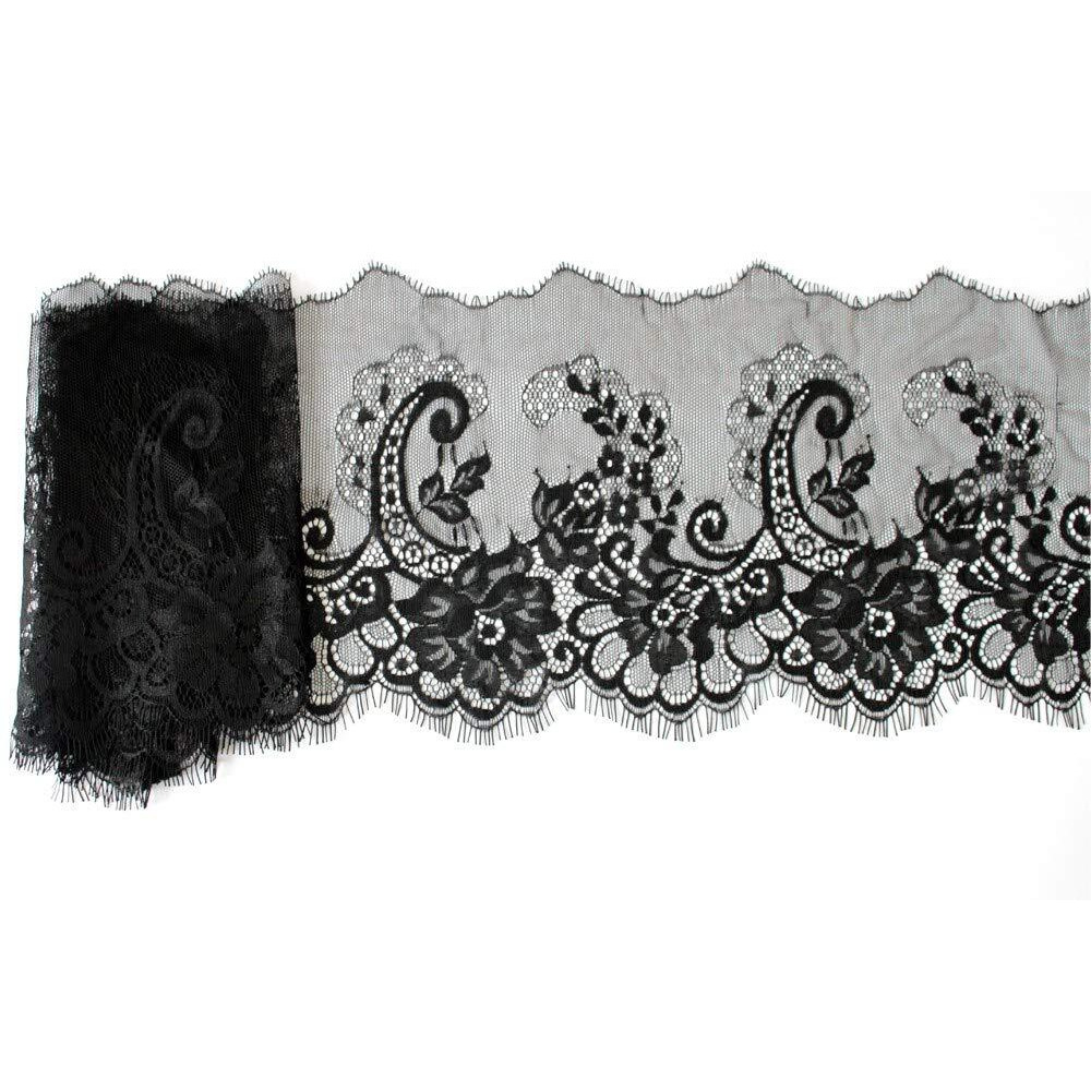 Orient Lace Black Chantilly Scallop Net Lace  Nylon Flower Eyelash Trim Ribbon For Dresses, Skirts, Burkhas, Hijabs & Diy Handicrafts