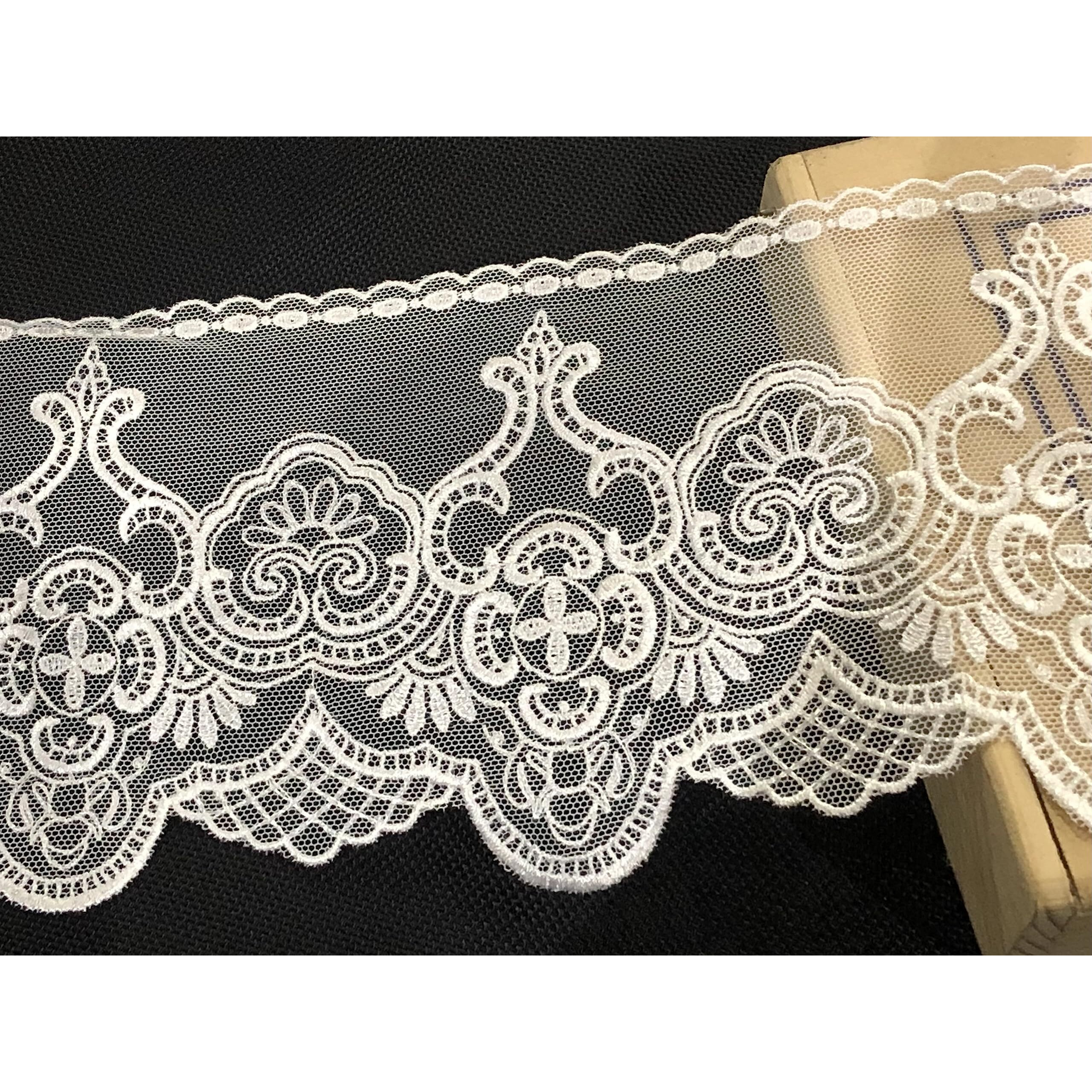 Orient Lace Craft White Lace And Border Material For Suits,Saree Lace Border (Size 10 Cm) Qty 4.5 Mtr,Used As Trims,Borders,Embroidery Lace,Applique,Fabric Lace,Sewing Supplies,Cotton Lace Work,Dupatta Lace Border Bridal, Diy.