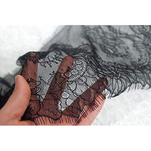 Orient Lace Craft Chantilly Net Scallop Lace Black Nylon Floral Eyelash Lace Trim Ribbon Sewing Dress Skirt,Burkha/Hijab, Decor Diy Handicrafts. (Black)