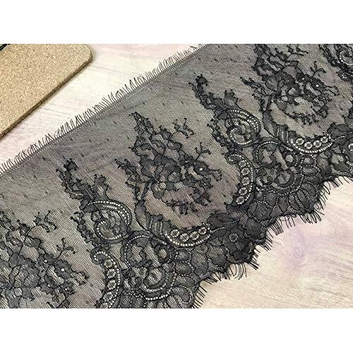 Orient Lace Craft Chantilly Net Scallop Lace Black Nylon Floral Eyelash Lace Trim Ribbon Sewing Dress Skirt,Burkha/Hijab, Decor Diy Handicrafts. (Black)