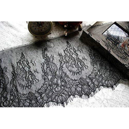 Orient Lace Craft Chantilly Net Scallop Lace Black Nylon Floral Eyelash Lace Trim Ribbon Sewing Dress Skirt,Burkha/Hijab, Decor Diy Handicrafts. (Black)