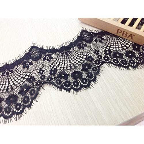 Orient Lace Craft Black Chantilly Scallop Net Lace,Nylon Flower Eyelash Trim Ribbon Sewing Dress Skirt,Burkha,Decor Diy Handicrafts. (Black)