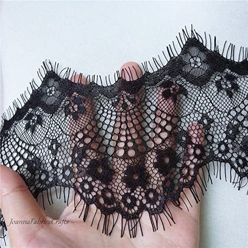 Orient Lace Craft Black Chantilly Scallop Net Lace,Nylon Flower Eyelash Trim Ribbon Sewing Dress Skirt,Burkha,Decor Diy Handicrafts. (Black)