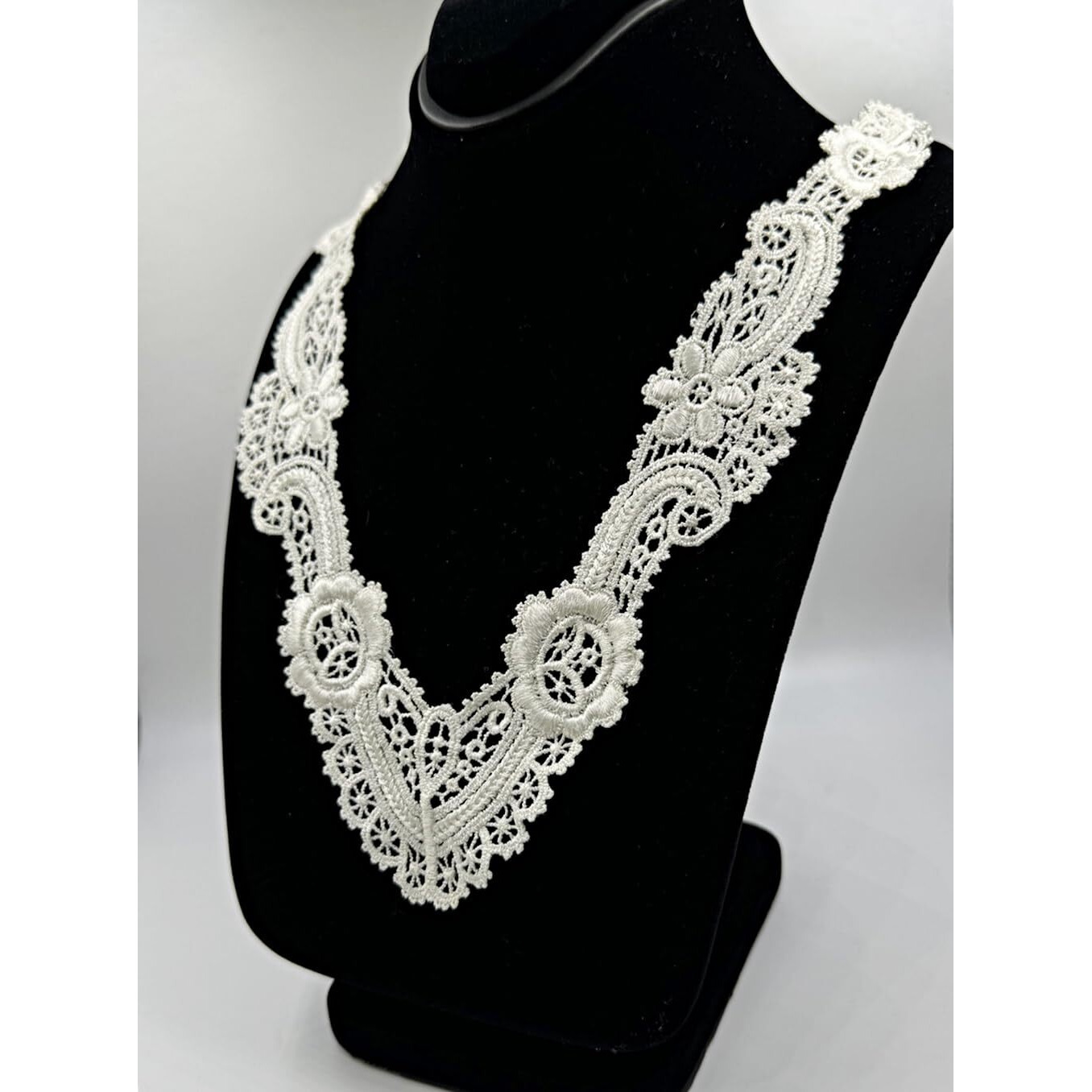 White Vintage Dyeable Handcrafted Embroidered Neck Lace Patch (1 Piece) | Rayon Applique For Suits, Dresses, Diy Crafts, Scrapbooking & Lace Jewelry