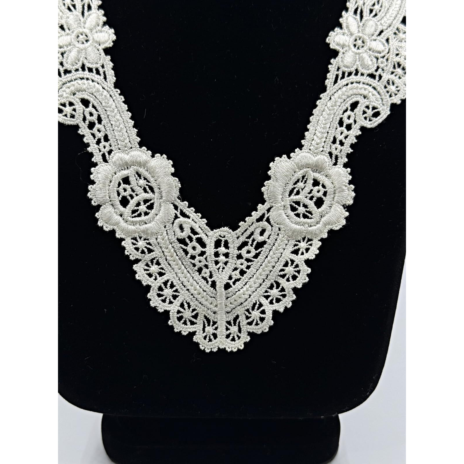 White Vintage Dyeable Handcrafted Embroidered Neck Lace Patch (1 Piece) | Rayon Applique For Suits, Dresses, Diy Crafts, Scrapbooking & Lace Jewelry