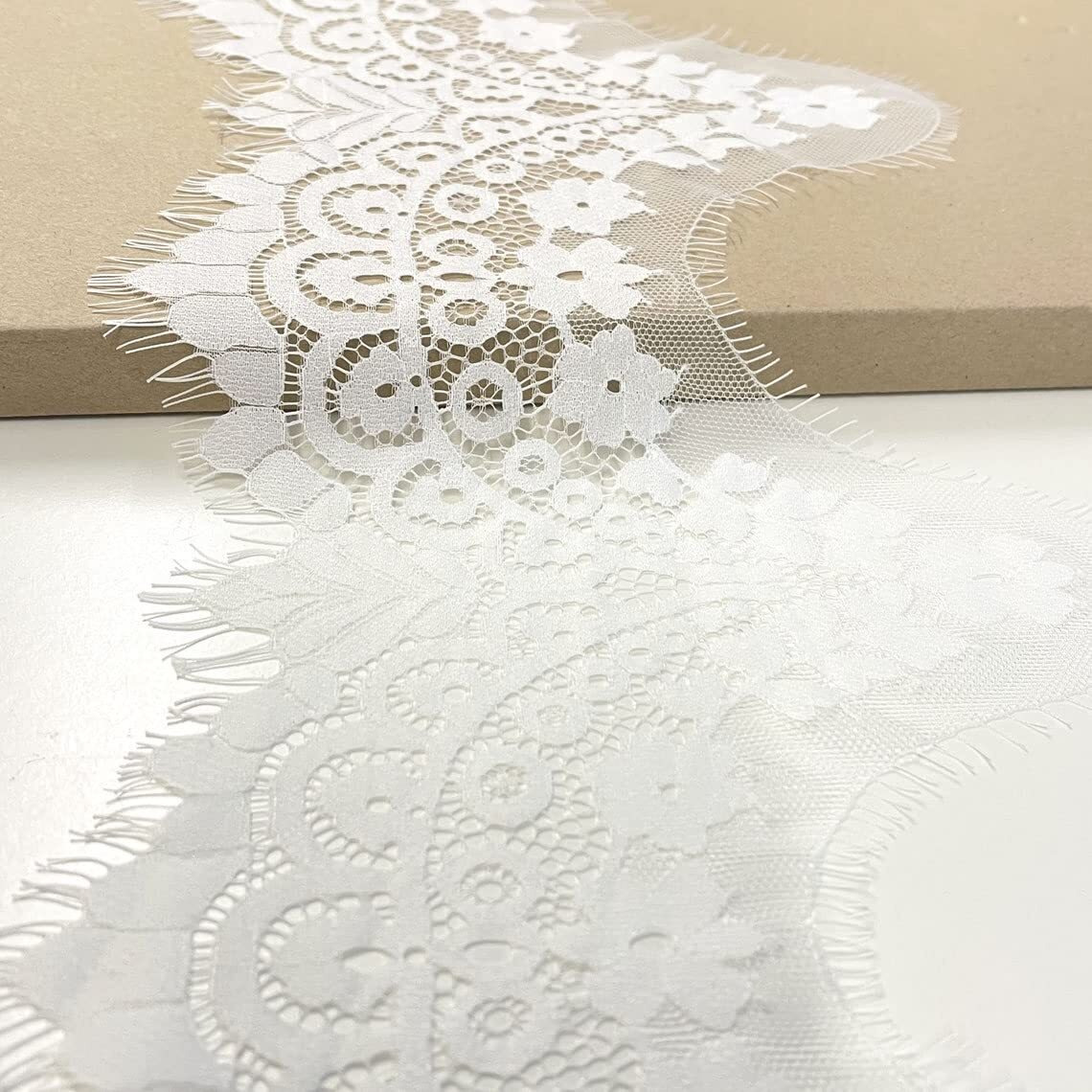 Orient Lace Craft Chantilly Scallop Net Lace,Black Color, Nylon,Floral Eyelash Lace Trim,Ribbon,Sewing Dress Skirt,Burkha, Decor Diy Handicrafts. (White)
