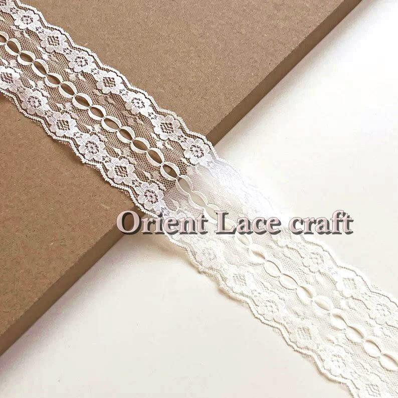 Orient Lace Craft White Net Lace Ribbon, 5.5 Cm Wide, 10 Meter | Floral Nylon Lace Trim For Wedding Cards, Sewing, Hair Bows, Gift Wrapping, Curtains, Tablecloths, Bridal Diy Accessories