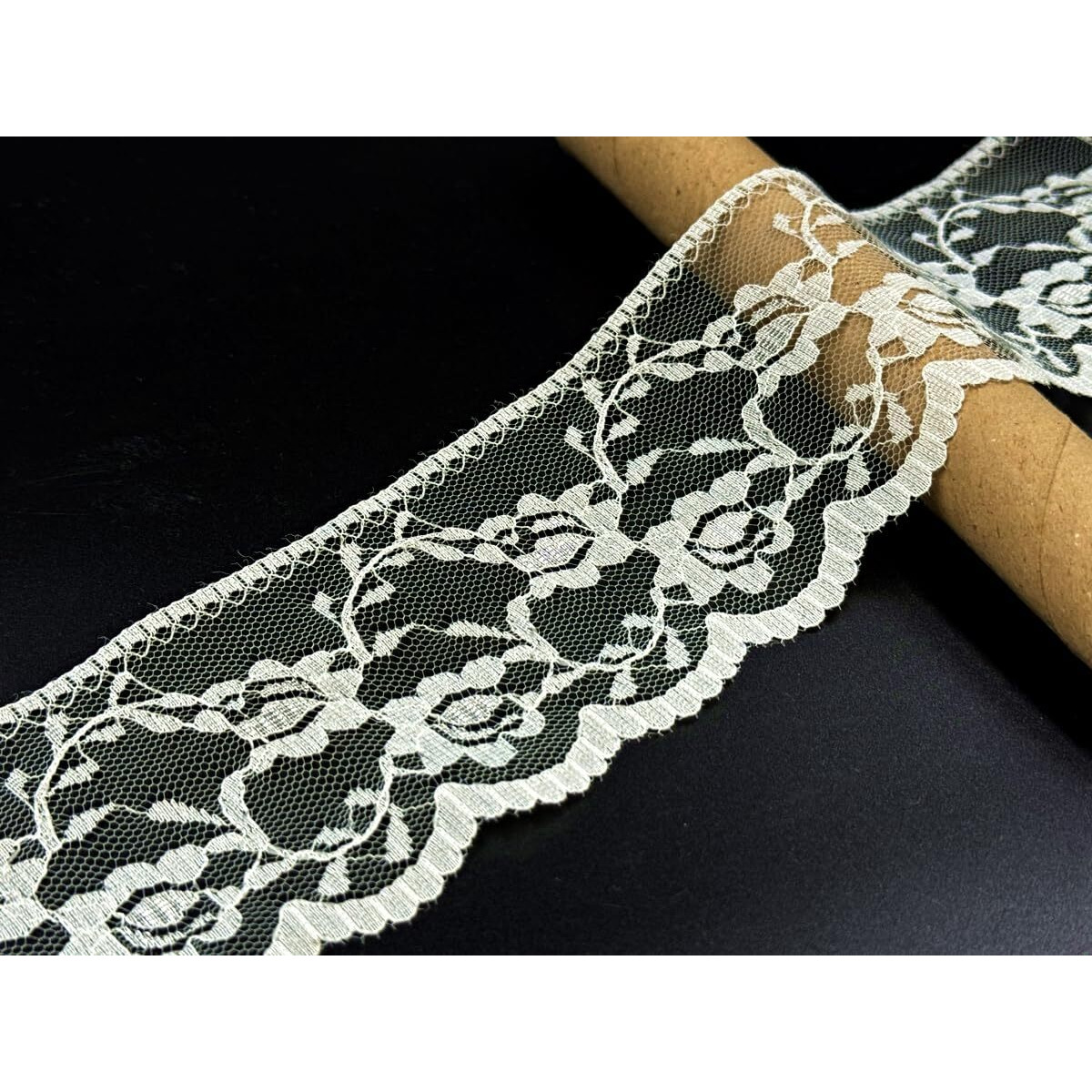 Orient Lace Craft Soft,Delicate,Light Weight ,Dye Able Off White Net Lace Ribbon|Floral Design Nylon Lace Trim Width 6.5 Cm ,For Wedding Invitation Card,Sewing,Hair Bows,Gift Package Wrapping,Curtain,Dupatta Lace,Bridal Diy Clothing/Accessories