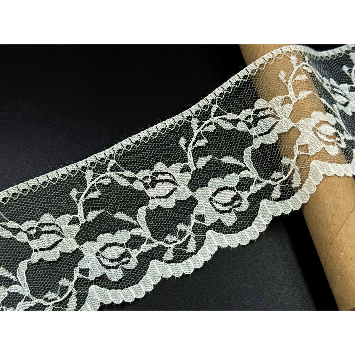 Orient Lace Craft Soft,Delicate,Light Weight ,Dye Able Off White Net Lace Ribbon|Floral Design Nylon Lace Trim Width 6.5 Cm ,For Wedding Invitation Card,Sewing,Hair Bows,Gift Package Wrapping,Curtain,Dupatta Lace,Bridal Diy Clothing/Accessories