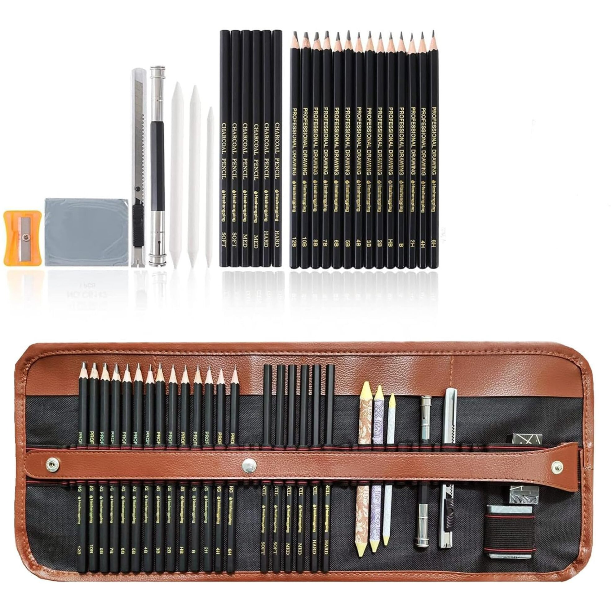 Tusmad Drawing Art Tool Kit Pencils,30 Pcs Sketching Pencils Set Travel Pencils Kit With Charcoal Pencils, Erasers, Extender, Carry Bag Etc For Students, Teens, Adults (With Canvas Rolling Pouch)