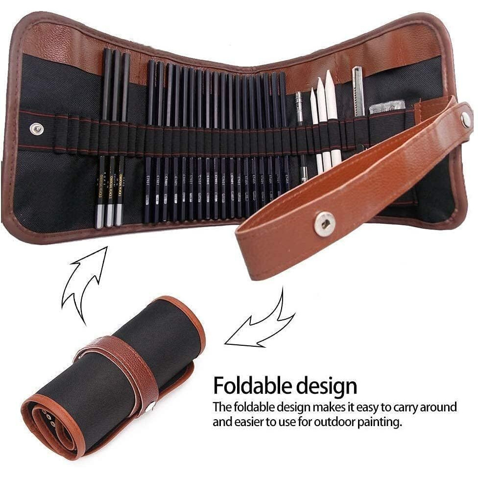 Tusmad Drawing Art Tool Kit Pencils,30 Pcs Sketching Pencils Set Travel Pencils Kit With Charcoal Pencils, Erasers, Extender, Carry Bag Etc For Students, Teens, Adults (With Canvas Rolling Pouch)