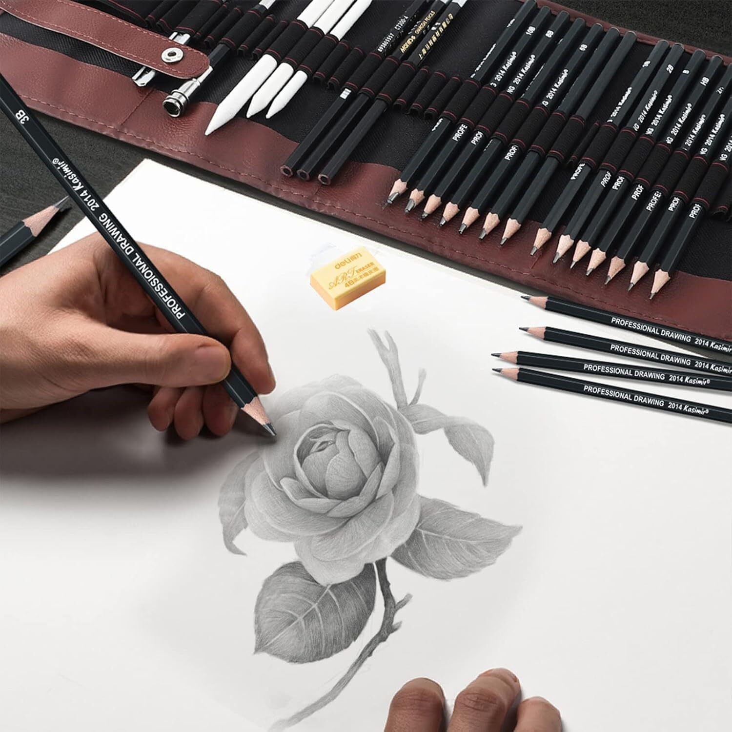 Tusmad Drawing Art Tool Kit Pencils,30 Pcs Sketching Pencils Set Travel Pencils Kit With Charcoal Pencils, Erasers, Extender, Carry Bag Etc For Students, Teens, Adults (With Canvas Rolling Pouch)