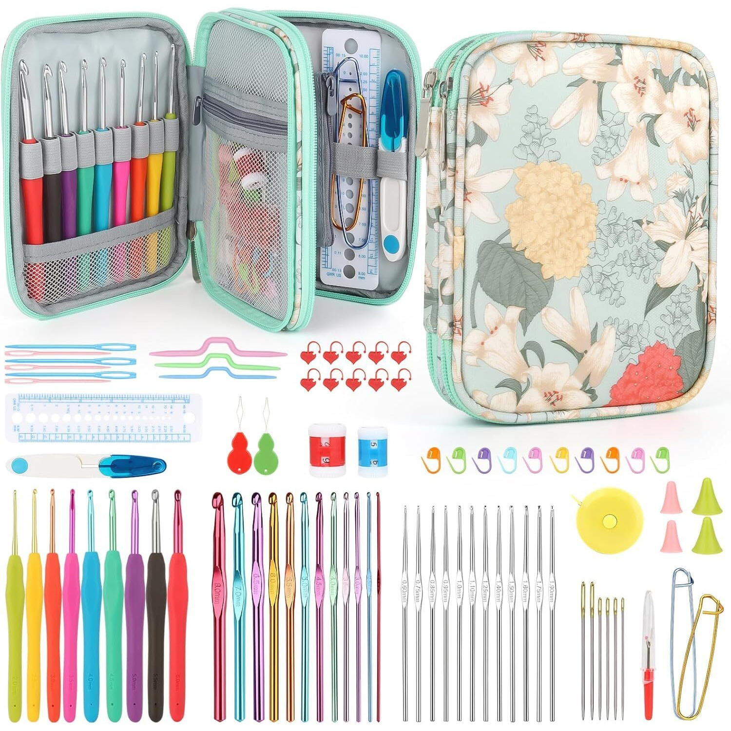 Alfa Mart Crochet Kit Crochet Hooks Kit With Case, 96-Piece, Ergonomic Crochet Needles Weave Yarn Kits Diy Hand Knitting Art Tools For Beginners And Experienced Crochet Lovers Colorful Ergonomic Crochet Needles Set