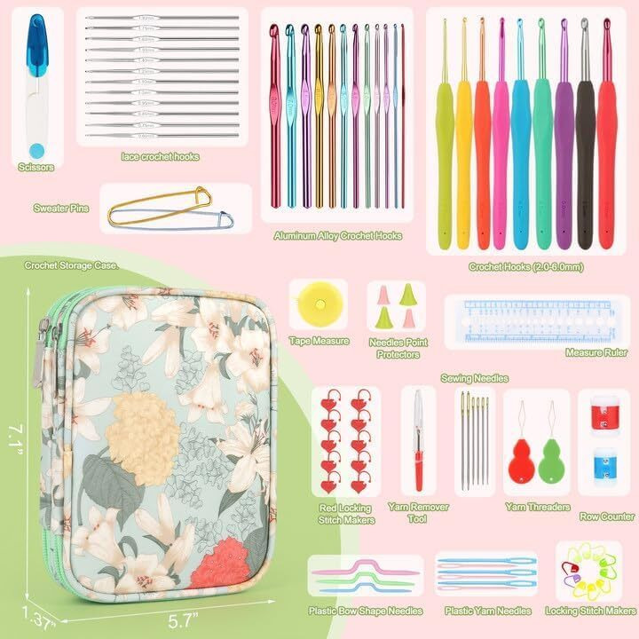 Alfa Mart Crochet Kit Crochet Hooks Kit With Case, 96-Piece, Ergonomic Crochet Needles Weave Yarn Kits Diy Hand Knitting Art Tools For Beginners And Experienced Crochet Lovers Colorful Ergonomic Crochet Needles Set