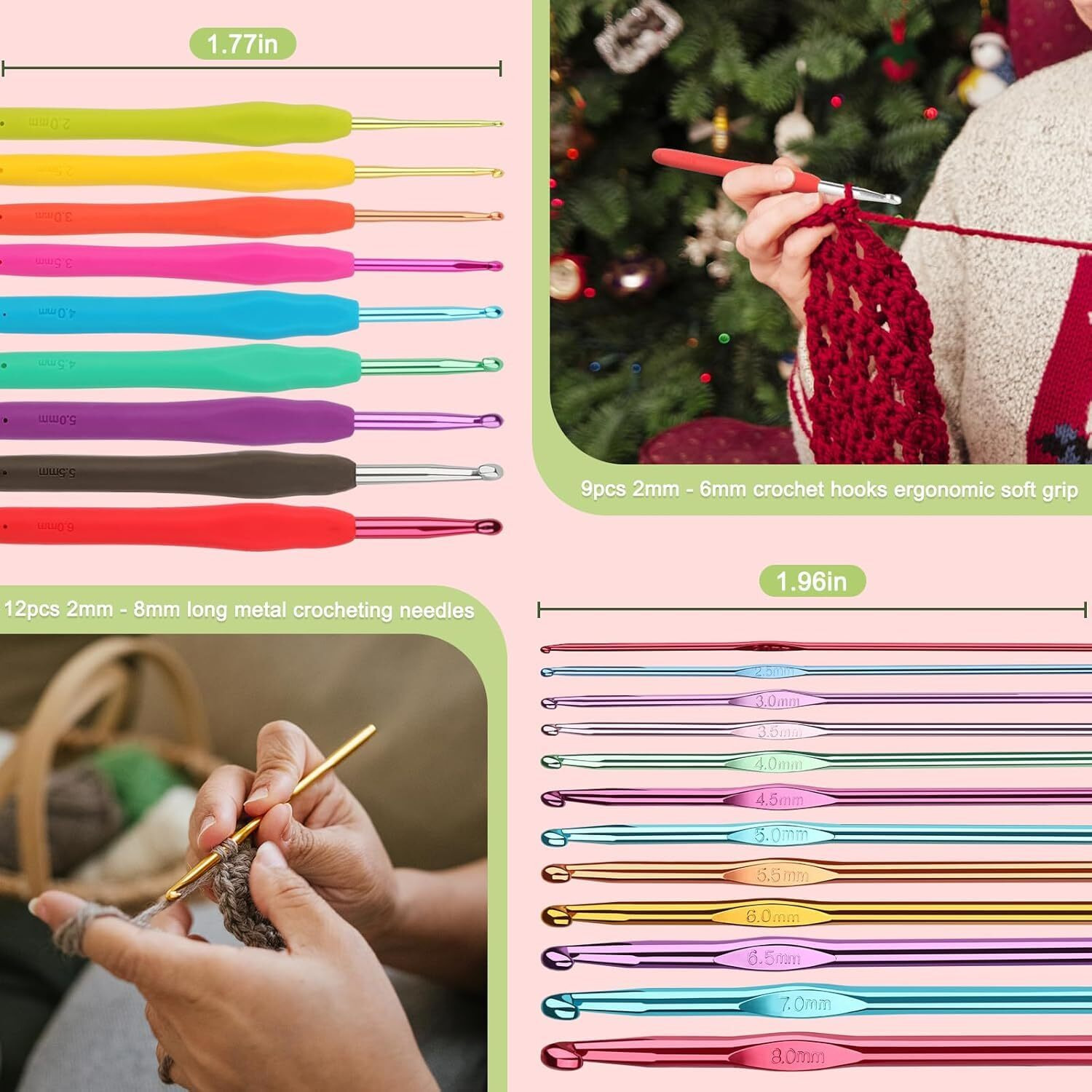 Alfa Mart Crochet Kit Crochet Hooks Kit With Case, 96-Piece, Ergonomic Crochet Needles Weave Yarn Kits Diy Hand Knitting Art Tools For Beginners And Experienced Crochet Lovers Colorful Ergonomic Crochet Needles Set