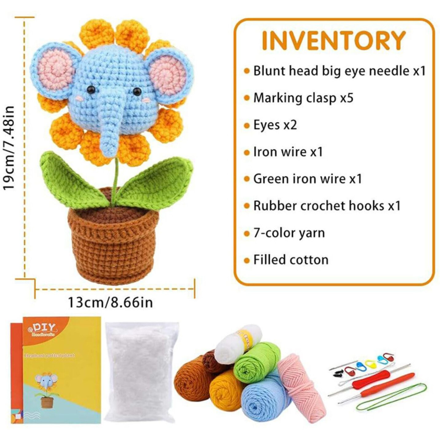 Tusmad Crochet Kit For Beginners Adults & Kids (13+) Elephant & Sunflower Complete Diy Craft Kit With Colorful Yarns, Ergonomic Hooks, Step-By-Step Video Guide  Perfect Beginner Toy Creation Gift
