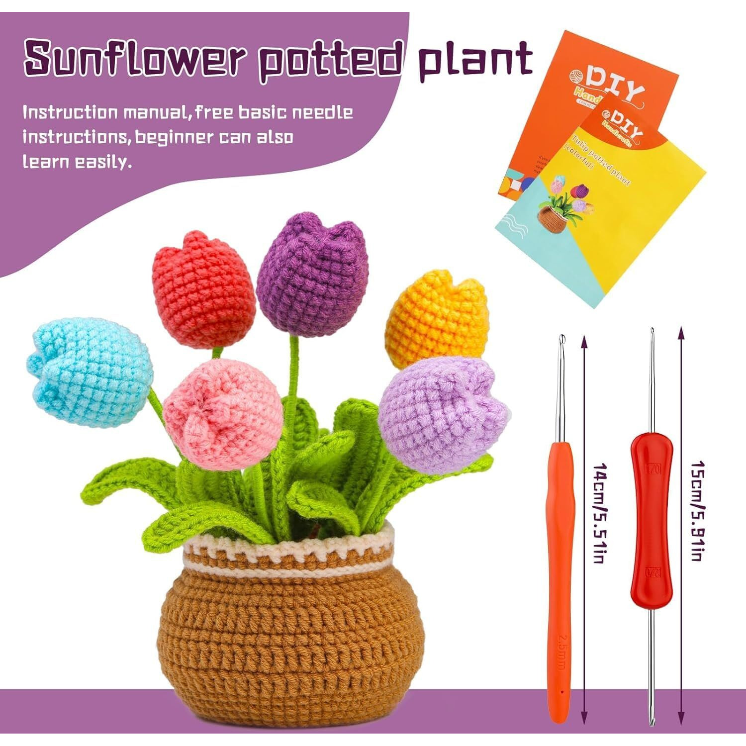 Tusmad Crochet Kit For Beginners  8 Tulip Flower Crochet Kit For Adults, Complete Knitting Set With Yarn, Crochet Accessories, Polyester Fiber & Step-By-Step Video Tutorials  Diy Craft Gift