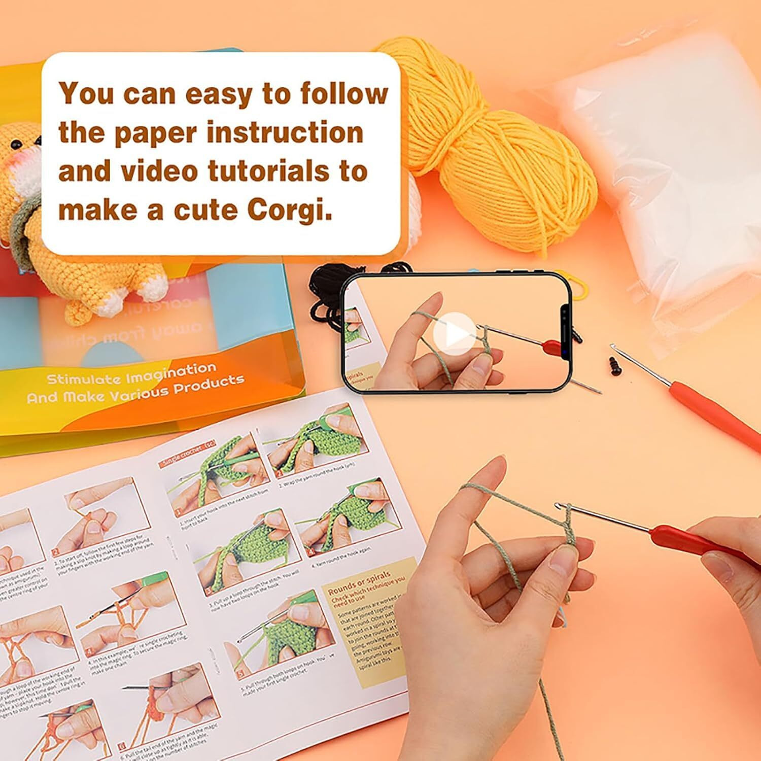 Tusmad Crochet Kit For Beginners, Cute Animals Complete Beginner Crochet Set, With Step-By-Step Video Tutorials, Crochet Kits For Adults And Kids, Diy Knitting Supplies Crochet Kit Dogs