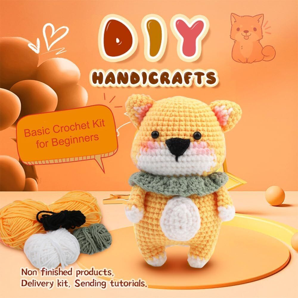 Alfa Mart Crochet Kit For BeginnersCrochet Kits Kit With Step-By-Step Video Tutorials, Crochet Animal Kit, Learn To Crochet Starter For Adults And Kids, Diy Knitting Supplies (Corgi)