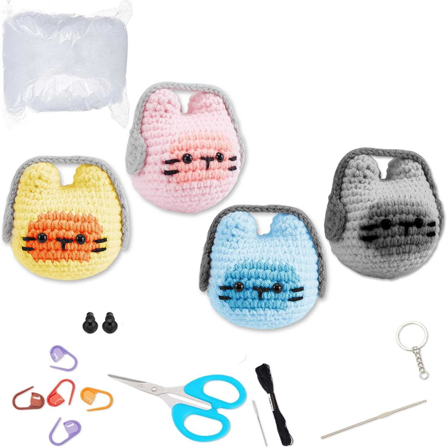 Tusmad Crochet Kit For Beginners, 1 Pcs Diy Headphone Kitten Keychain Crochet Kit For Adults, Complete Crochet Set With Step By Step Video Tutorial, Instruction, Yarn, Hook, Accessories