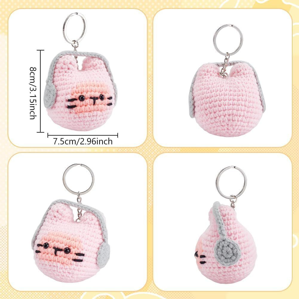 Tusmad Crochet Kit For Beginners, 1 Pcs Diy Headphone Kitten Keychain Crochet Kit For Adults, Complete Crochet Set With Step By Step Video Tutorial, Instruction, Yarn, Hook, Accessories