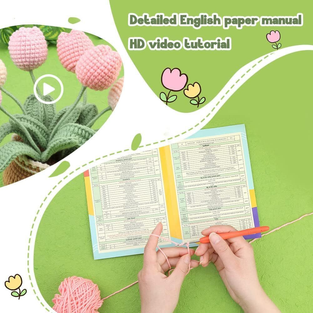 Alfa Mart Crochet Kit For Beginners,Crochet Kits For Adults, Crocheting Knitting Kit, Flower Crochet Kit Includes Crochet Accessories And Step-By-Step Video Tutorials Complete Knitting Kit With Yarn, Polyester Fiber, Diy Craft Gift (8 Tulip)