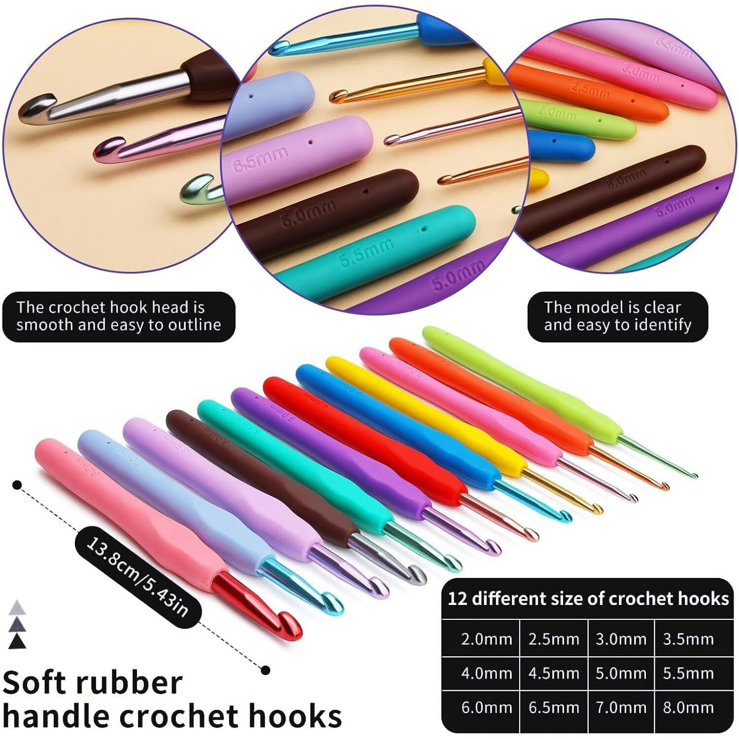Tusmad 46 Pcs Crochet Kits For Beginners, All In One Crochet Kits With Crochet, 10 Size Ergonomic Crochet Hooks 2.0Mm~6.5Mm, 1 Yarn Storage Bag, 12 Colors Yarn, Full Set Of Knitting Accessories