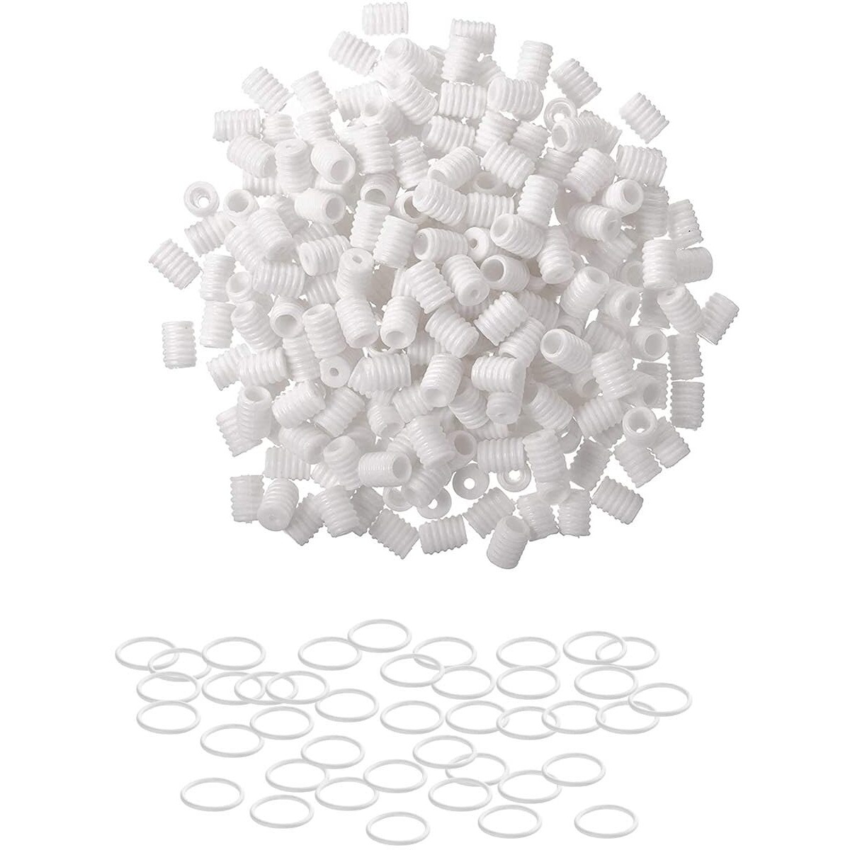 Aakriti 100Pcs Cord Locks Toggles And 100Pcs Plastic Rings White | Elastic Cord Lock For Mask Adjuster Lanyard Cord Round Buckles Non Slip Stopper Adjustment Accessories For Mask Diy Sewing (White)