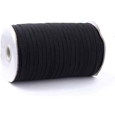 Aakriti 6Mm Black Elastic Cord Earloop For Face Masks - Stretch Flat String For Craft Projects, Bracelets, Mask Making, And Hanging - 200 Meters