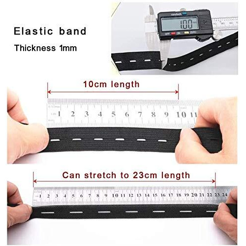 Aakriti 3/4-Inch Elastic Flatback Black And White Sewing Bands Spool With Buttonhole Elastic Flat Elastic Cord With10Pcs Buttons Elastic 5 Mtr White 5 Mtr Blk