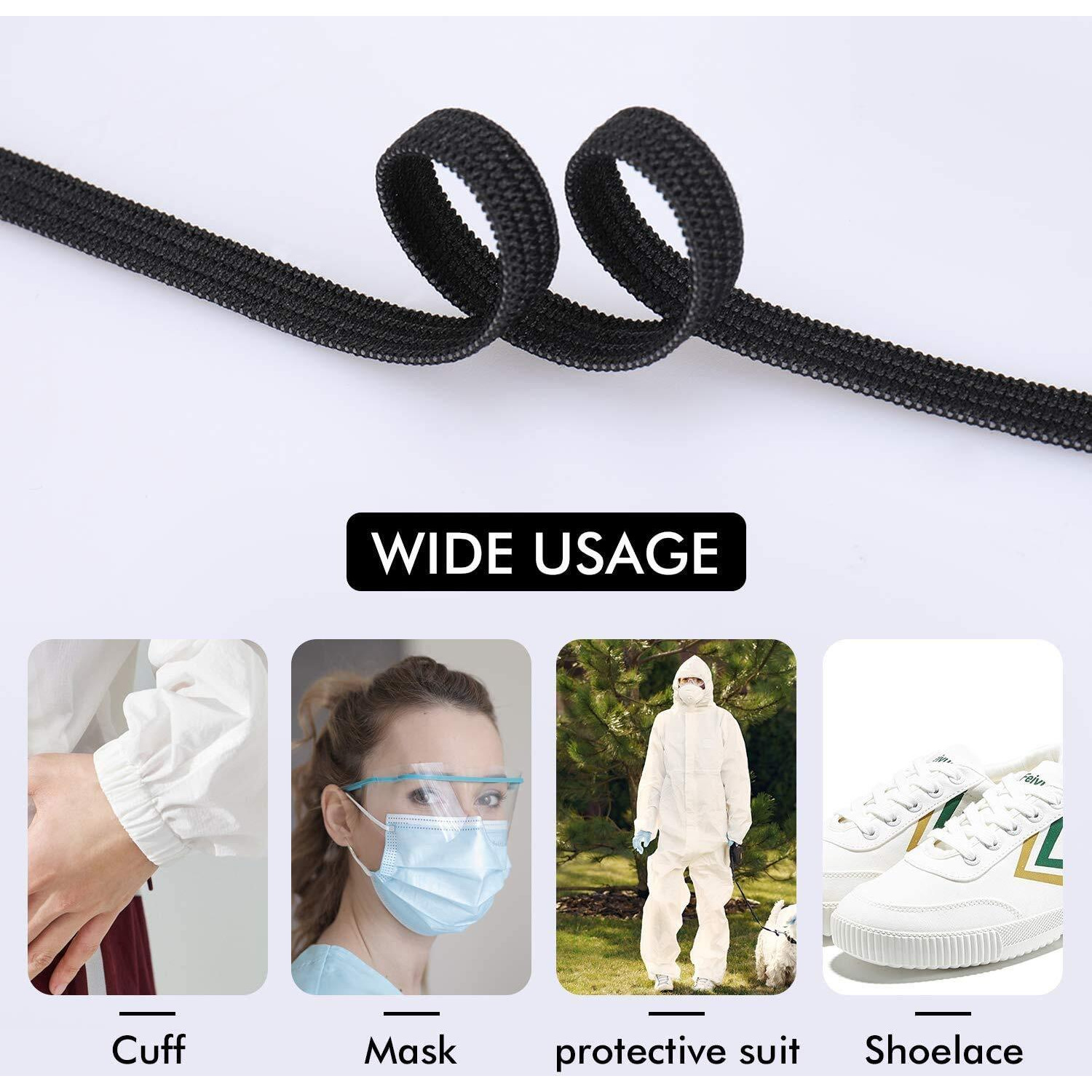 Venus Aqua 200 Meter Elastic Band For Sewing 1/4 Inch(6Mm) Width Elastic String For Mask Earloop,Black Flat Elastic/Bungee/Heavy Stretch Knit Elastic Cord For Sewing,Crafts,Diy,Bedspread,Cuff,Wigs