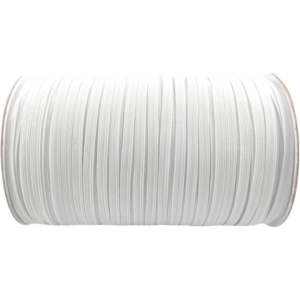 Aakriti Elastic Knitted Crochet For Mask Making Elastic Ribbed Fabric Spool Elastic Bands Elastic Rope Elastic Cord Heavy Stretch Elastic Spool Knit For Sewing (White, 4Mm C3 300 Meter)