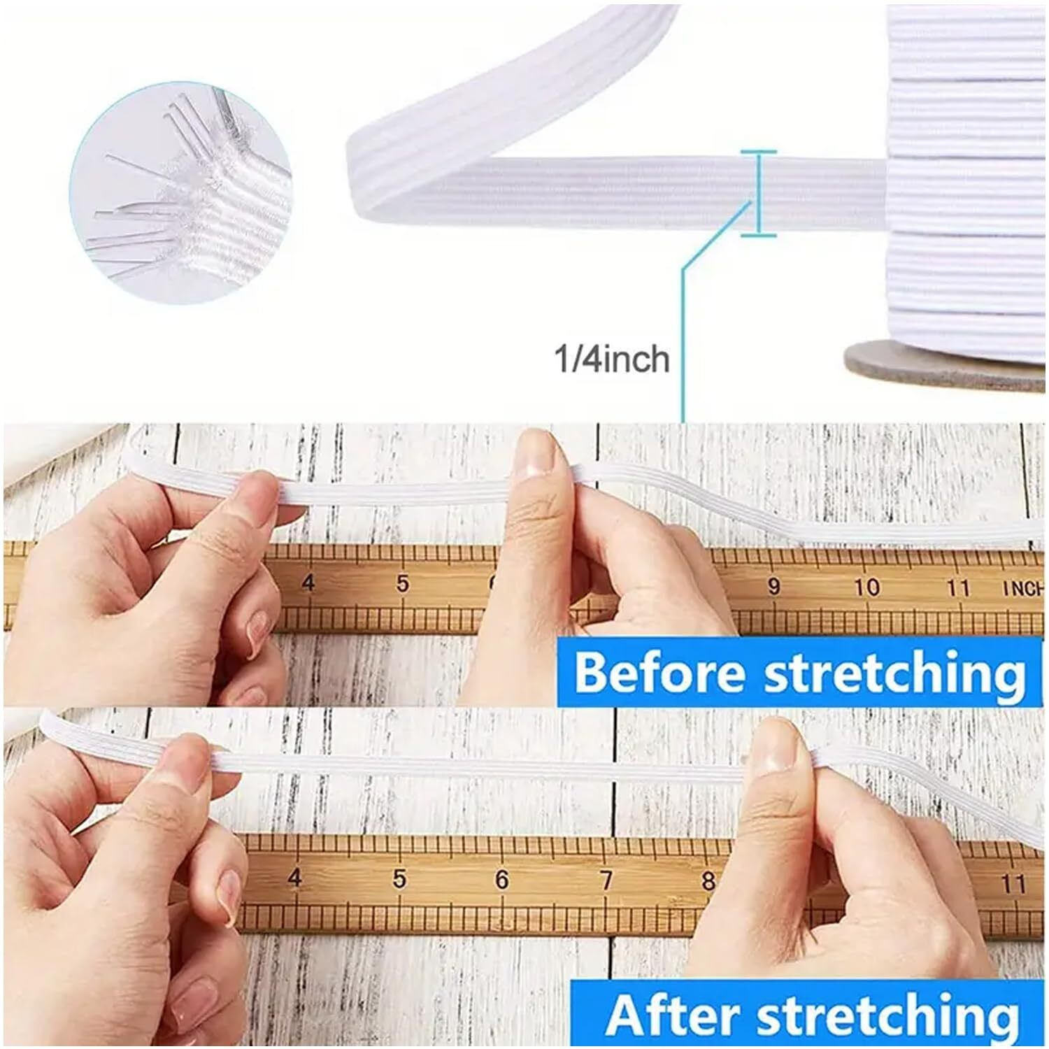 Venus Aqua 6Mm Elastic Band For Mask Making & Sewing  Durable Stretchy Polyester/Latex Cord (1/4 Inch) For Diy Craft Projects  White (C-4-25Mtr)