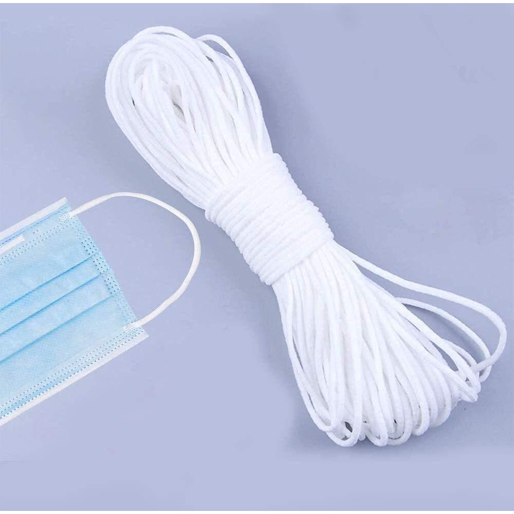 Aakriti Elastic Cord Round Stretchy Ear Loop Strap String Sewing For Comfortable Ear Tie Handmade Rope For Crafts Diy Mask Making (White, 3Mm, Length 200Meter)