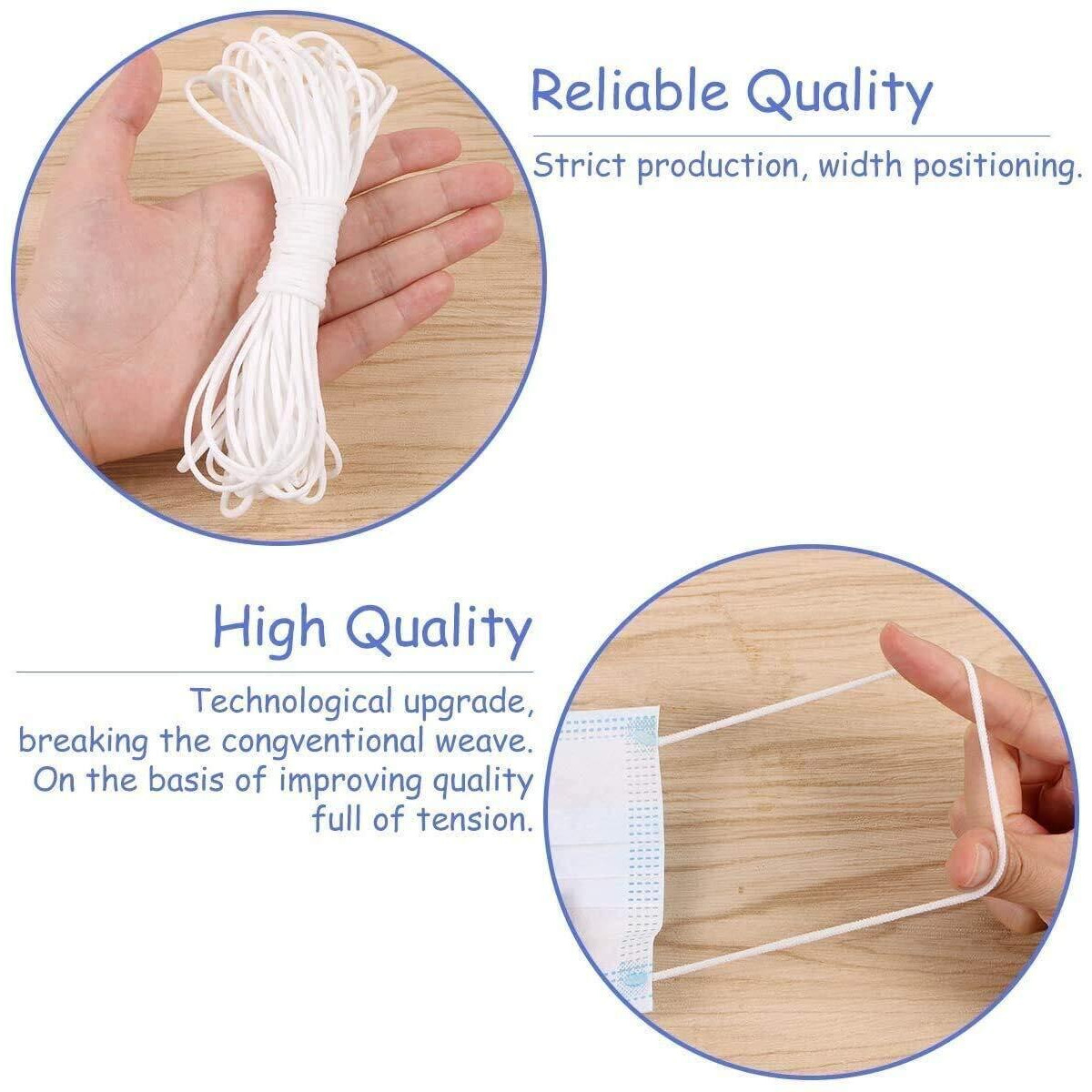 Aakriti Elastic Cord Round Stretchy Ear Loop Strap String Sewing For Comfortable Ear Tie Handmade Rope For Crafts Diy Mask Making (White, 3Mm, Length 200Meter)