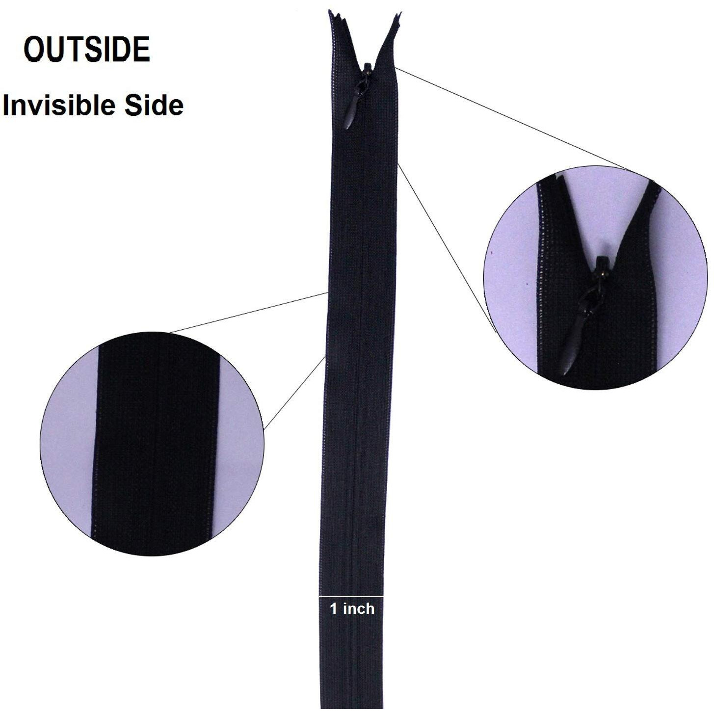 Aakriti Black Nylon Concealed Invisible Hidden Zipper For Boutique High Fashion Export Garment Dressmaking (22 Inch, Black, 10 Pcs)